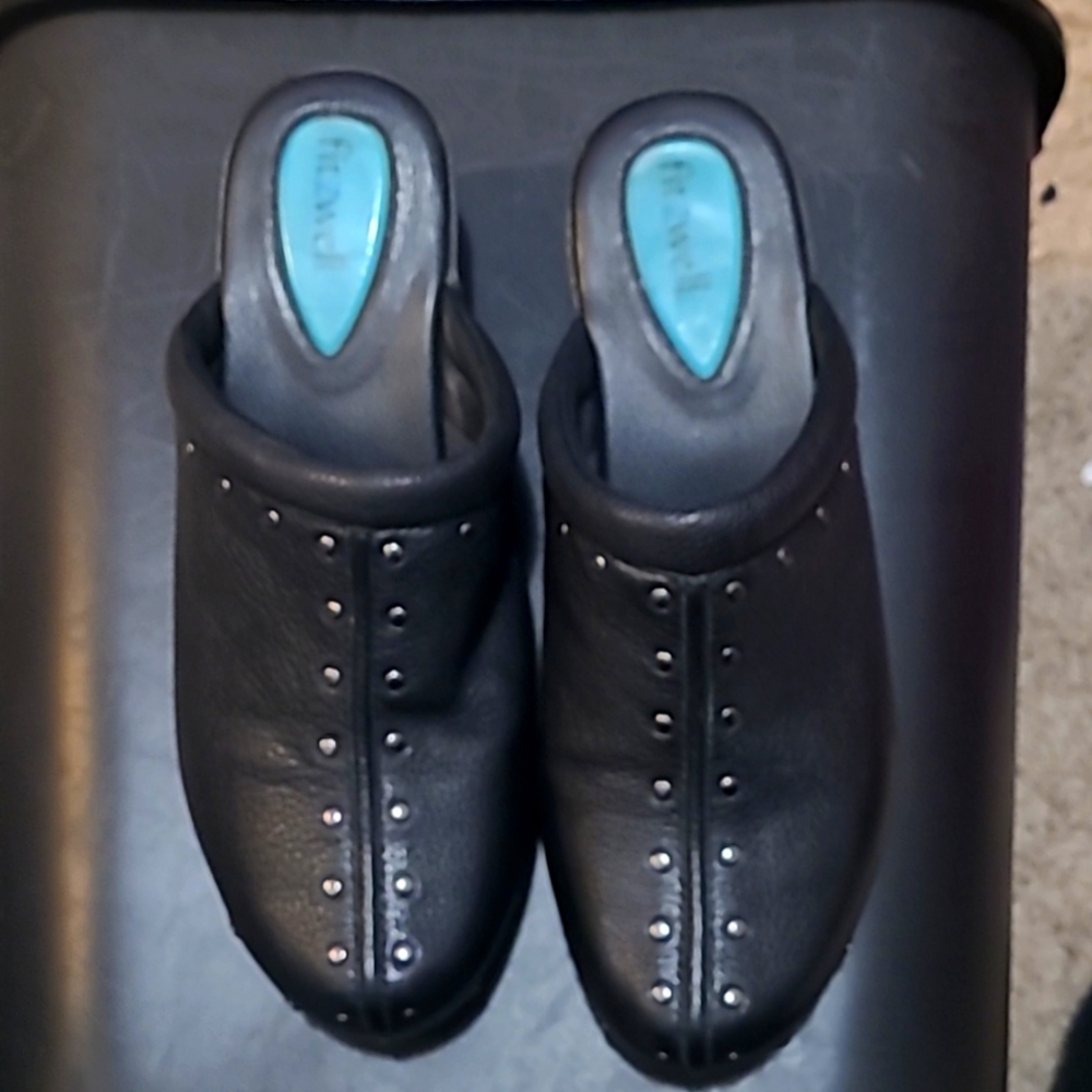 Fitzwiell Black Leather Studded Clog